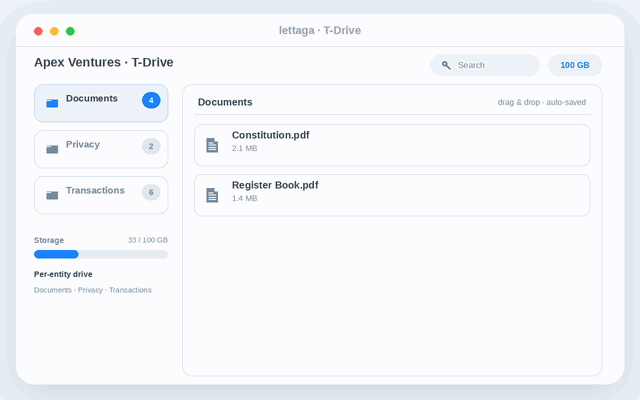 T-Drive — every document filed to the right entity