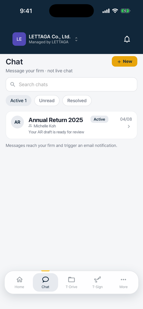 My Lettaga client portal on iPhone — chat with your firm